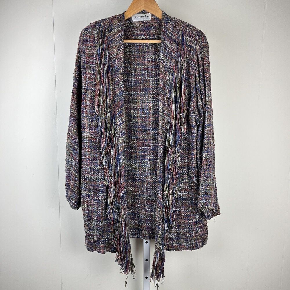 Vintage Panache Handwoven Long Cardigan Sweater Duster Fringed‎ Womens Small